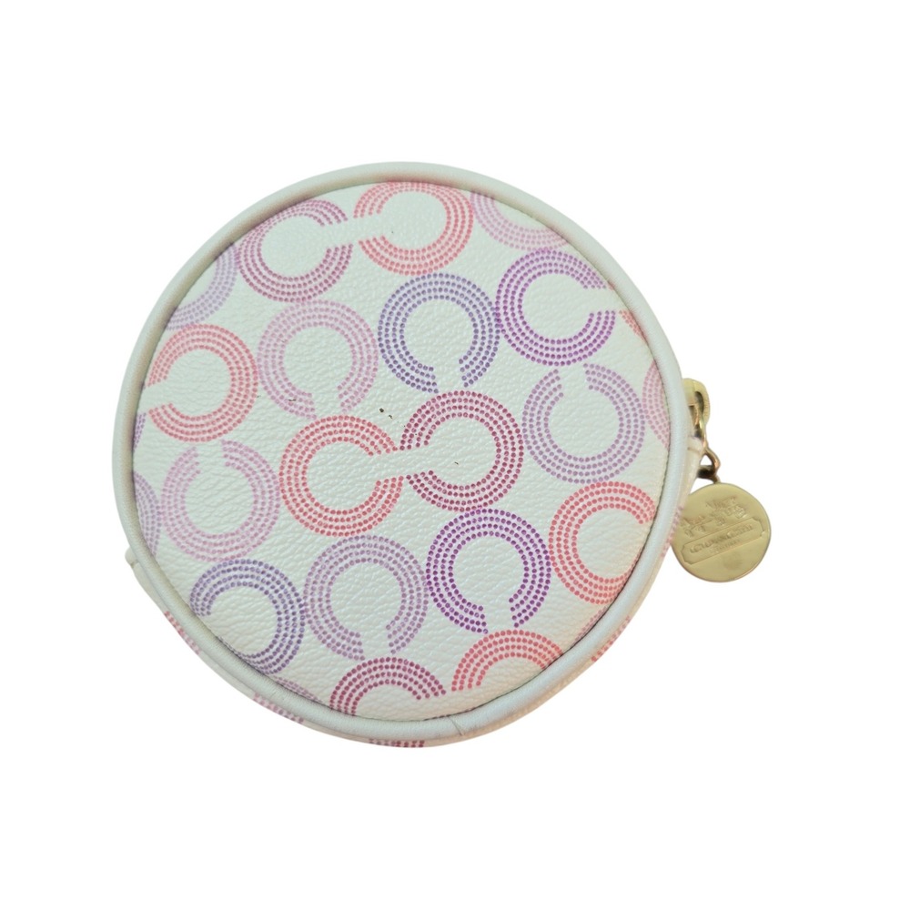 Coach Y2K Waverly Op Art Round Coin Case Zip Wallet EUC pink purple dots